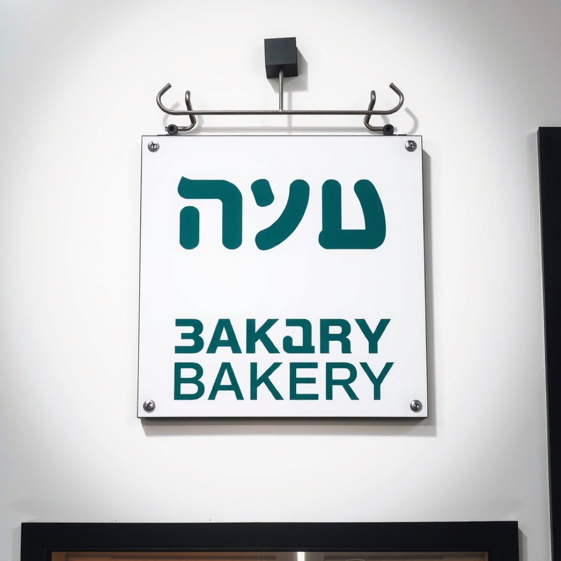 שלט חנות עם המילה מאפייה ומתחתיה BAKERY, נוצר על ידי FLUX Schnell